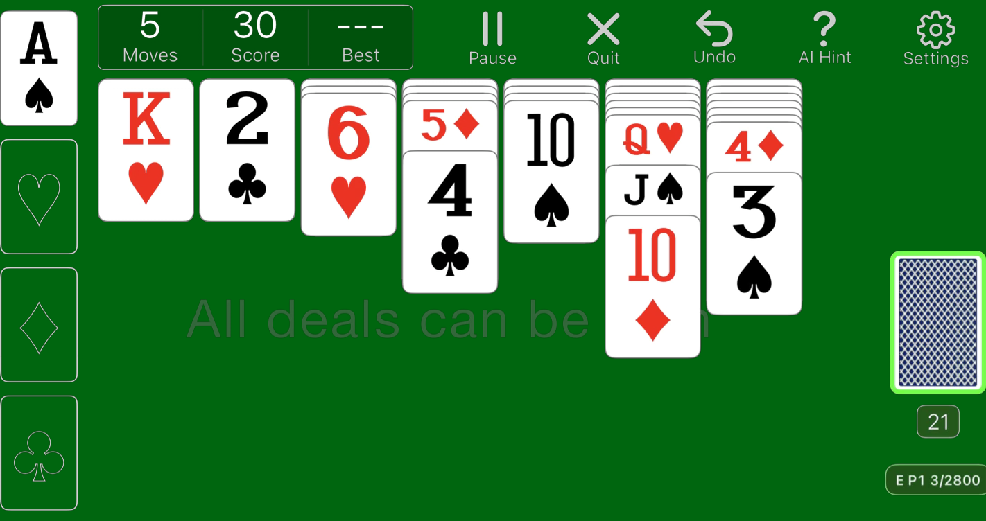 Solitaire in the landscape layout on iPhone